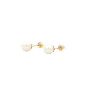 14K Yellow Gold 5mm Pearl Studs Earrings Screwback